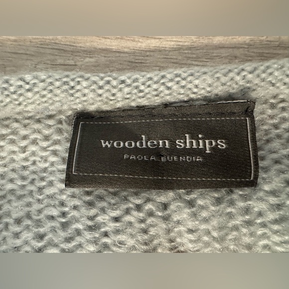Wooden Ships Gray Sweater Cross Over Front Mohair Wool Open Knit Asymmetric M L - Picture 6 of 7